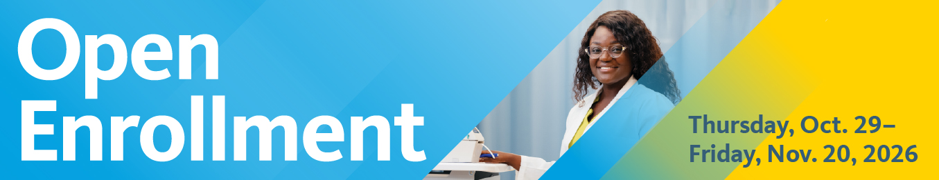 Open Enrollment Banner with woman posing