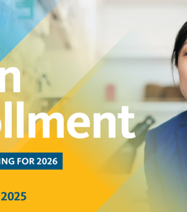 Open Enrollment Banner with woman posing