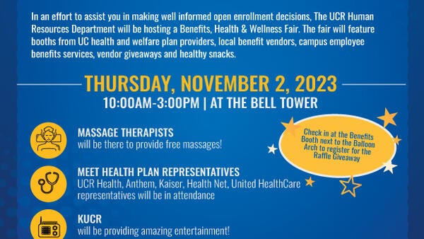 UC Riverside In-Person, On-Campus Benefits, Health and Wellness Fair!