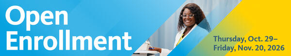 Open Enrollment Banner with woman posing