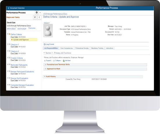 Computer monitor with the Performance Appreaisal Pilot Project website content on the screen.
